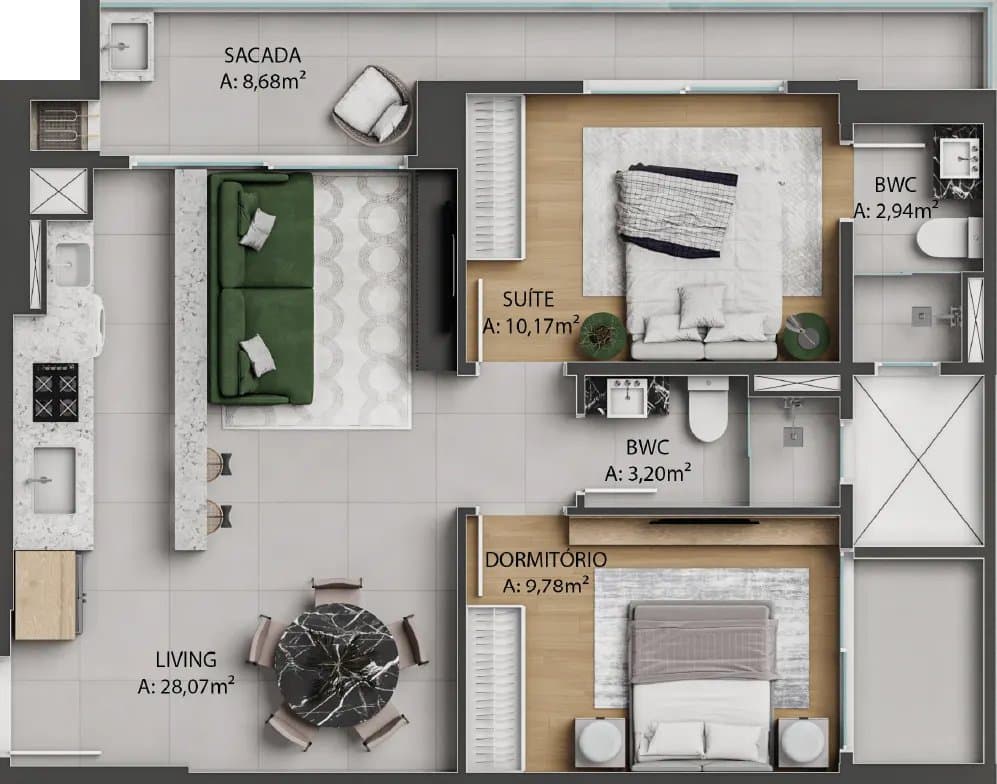 Apartamento de 2 quartos com 1 suíte e 78 m² em Itajaí