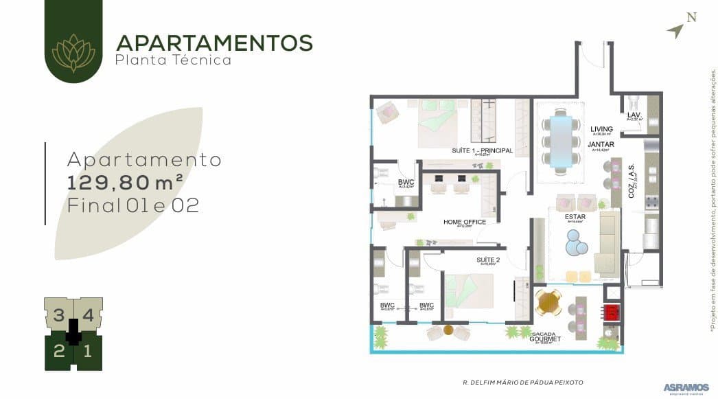 Apartamento de 3 quartos com 3 suítes e 130 m² em Itajaí