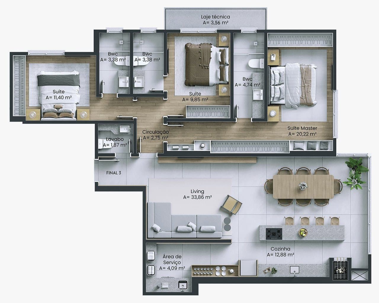 Apartamento de 3 quartos com 3 suítes e 157 m² em Itajaí
