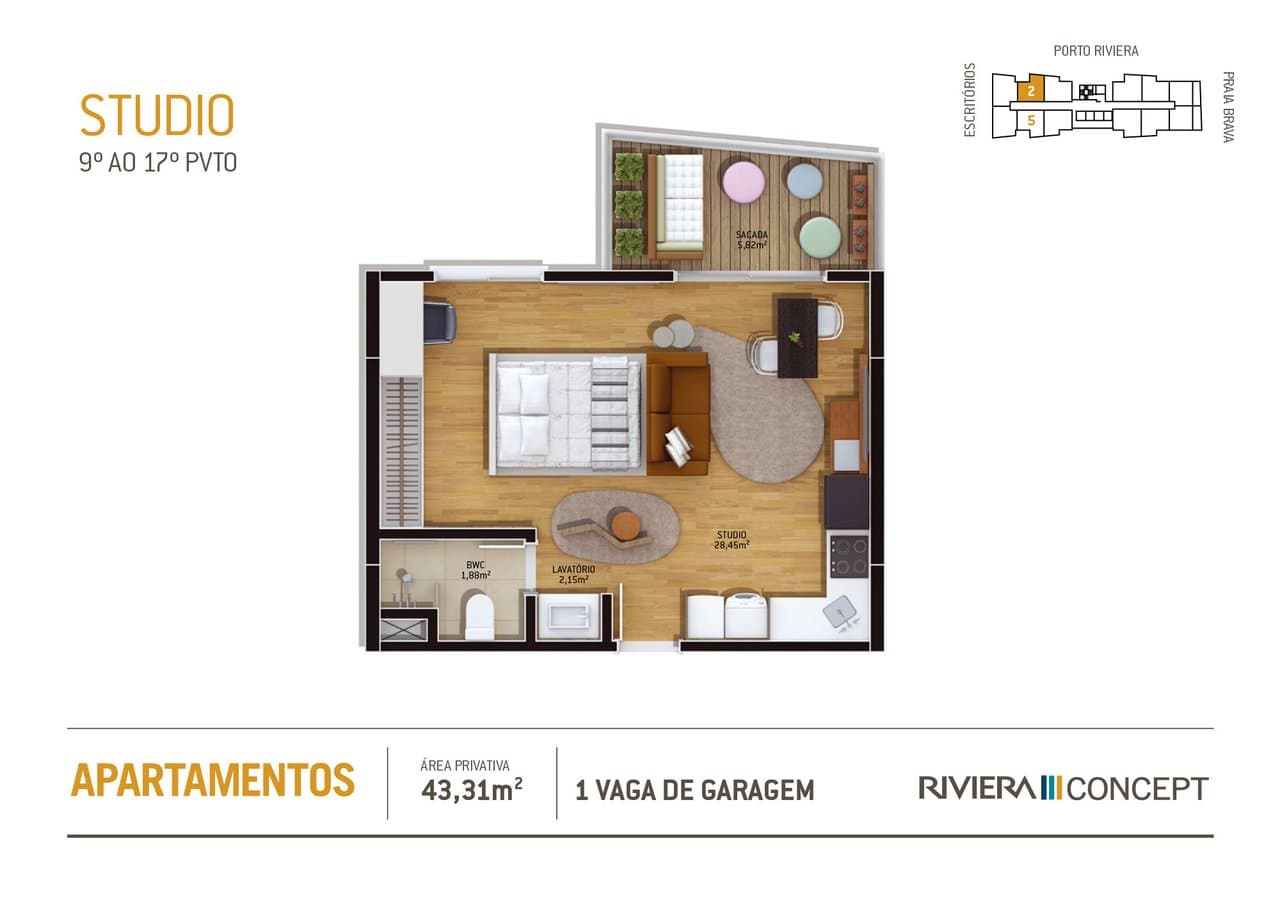 Apartamento de 1 quarto e 43 m² em Itajaí