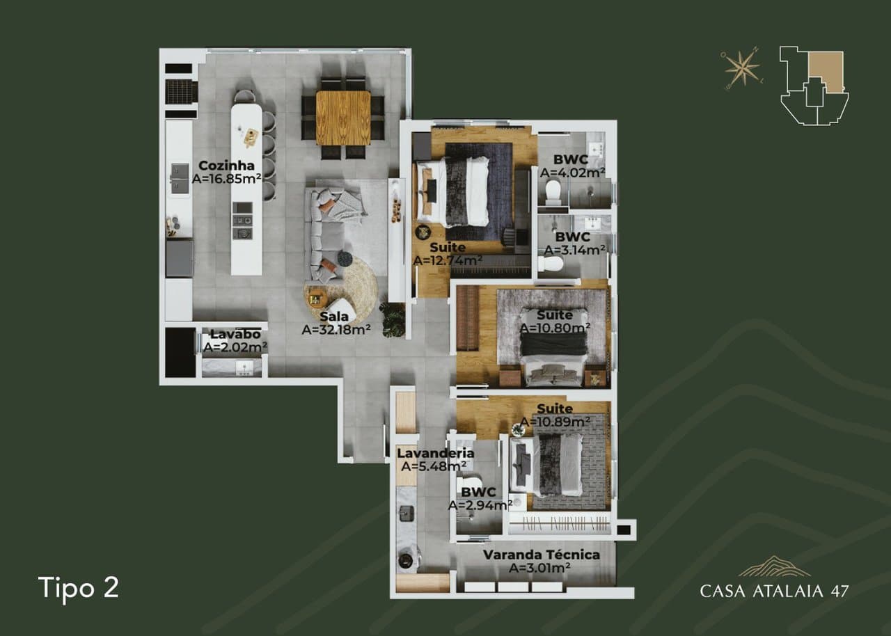 Apartamento de 3 quartos com 3 suítes e 125 m² em Itajaí