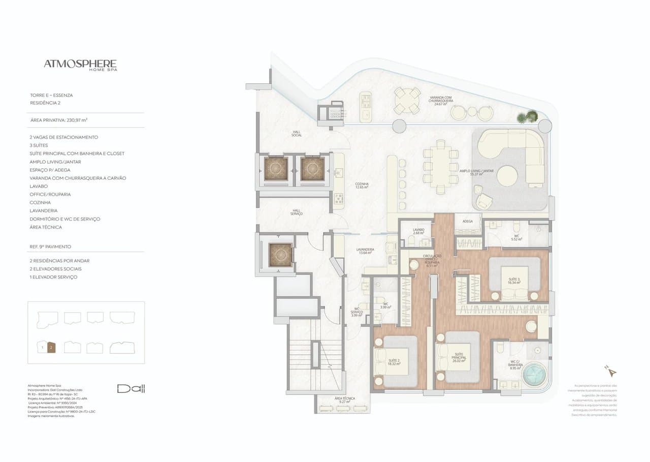Apartamento de 3 quartos com 3 suítes e 231 m² em Itajaí