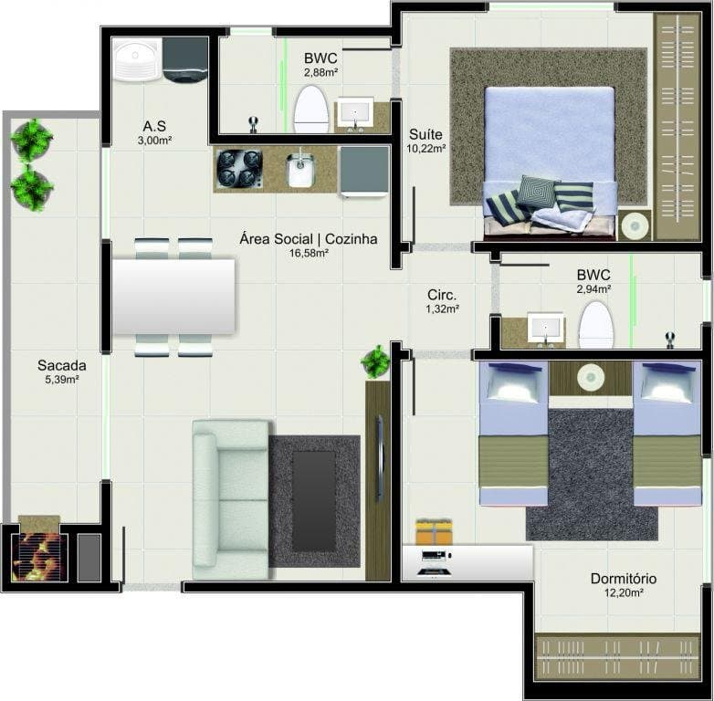 Apartamento de 2 quartos com 1 suíte e 69 m² em Camboriú