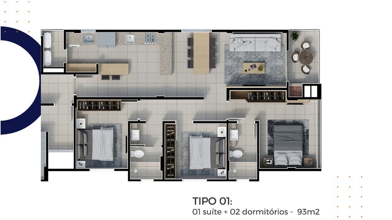 Apartamento de 3 quartos com 1 suíte e 93 m² em Camboriú