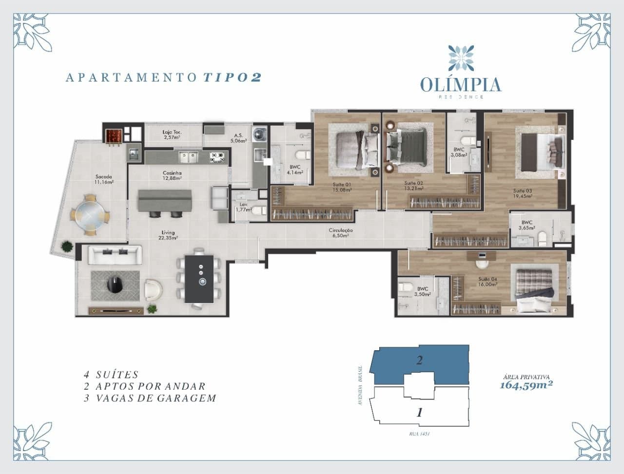 Apartamento de 4 quartos com 4 suítes e 163 m² em Bal. Camboriú