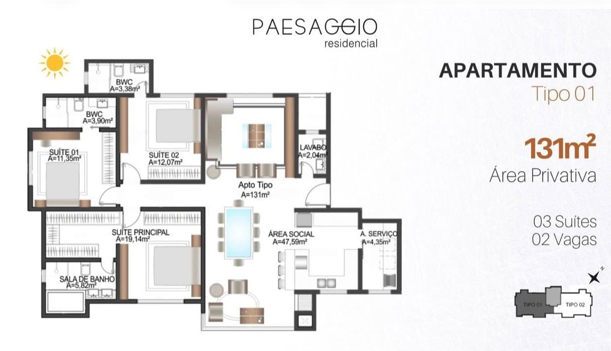 Apartamento de 3 quartos com 3 suítes e 131 m² em Bal. Camboriú