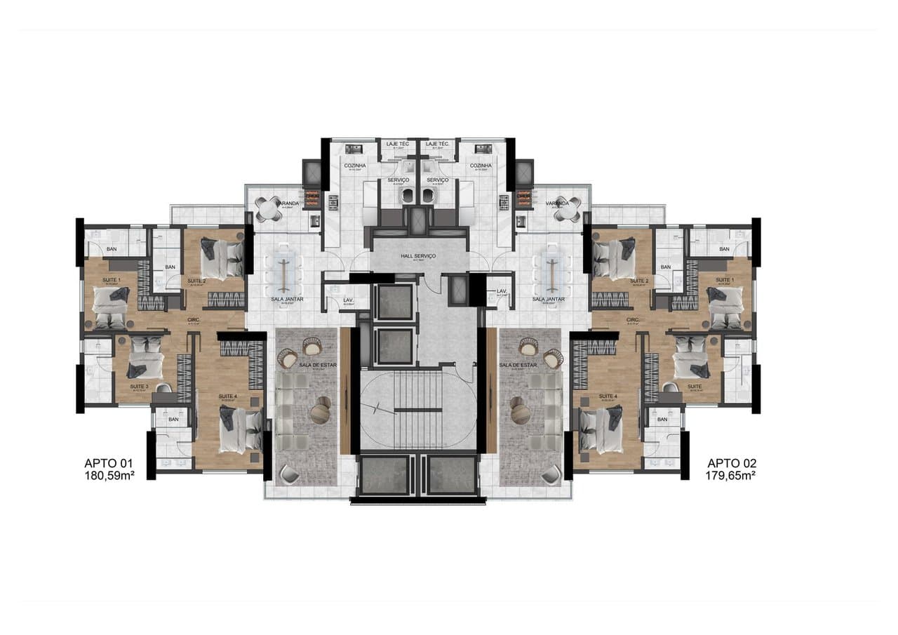Apartamento de 4 quartos com 4 suítes e 180 m² em Bal. Camboriú