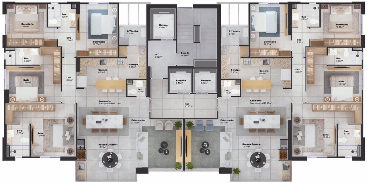 Apartamento de 4 quartos com 2 suítes e 146 m² em Bal. Camboriú