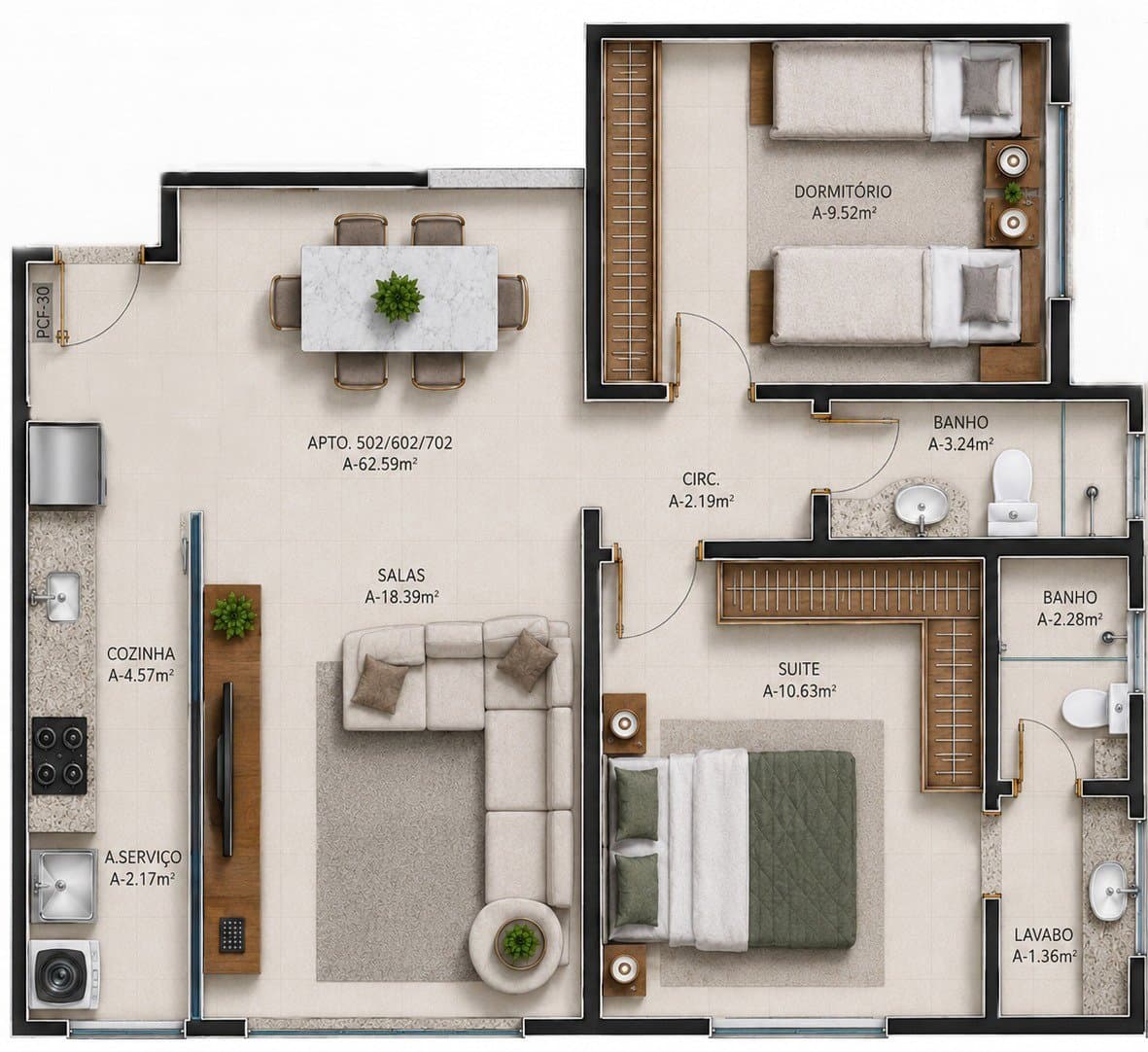 Apartamento de 2 quartos com 1 suíte e 61 m² em Bal. Camboriú