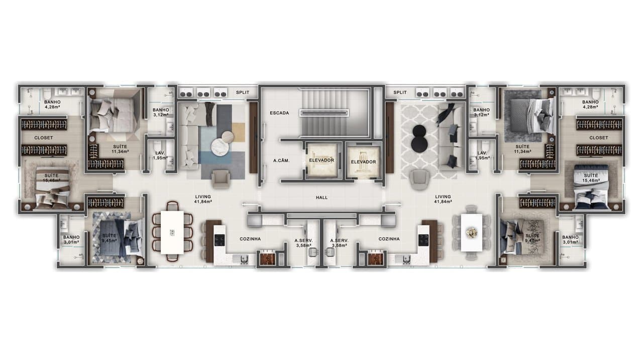 Apartamento de 3 quartos com 3 suítes e 111 m² em Bal. Camboriú