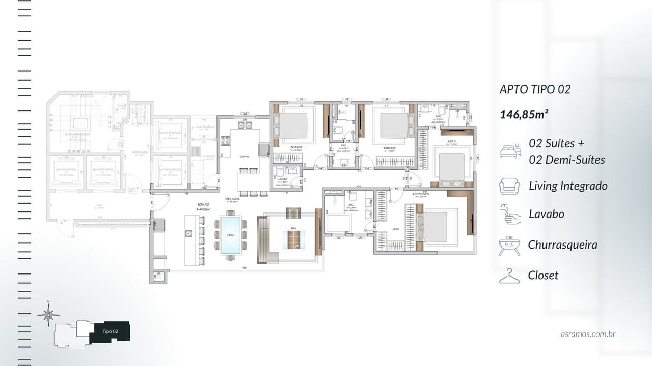 Apartamento de 4 quartos com 4 suítes e 147 m² em Centro, Bal. Camboriú