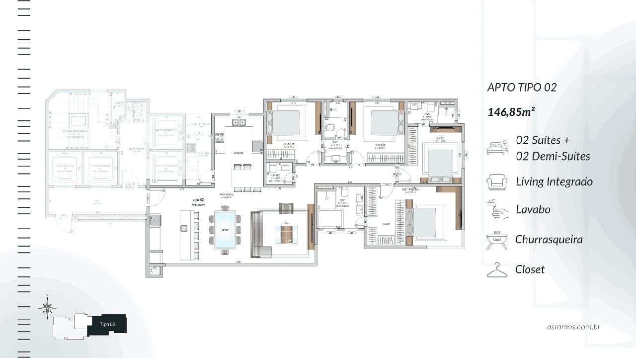 Apartamento de 4 quartos com 4 suítes e 147 m² em Centro, Bal. Camboriú