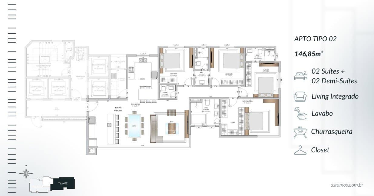 Apartamento de 4 quartos com 4 suítes e 159 m² em Centro, Bal. Camboriú